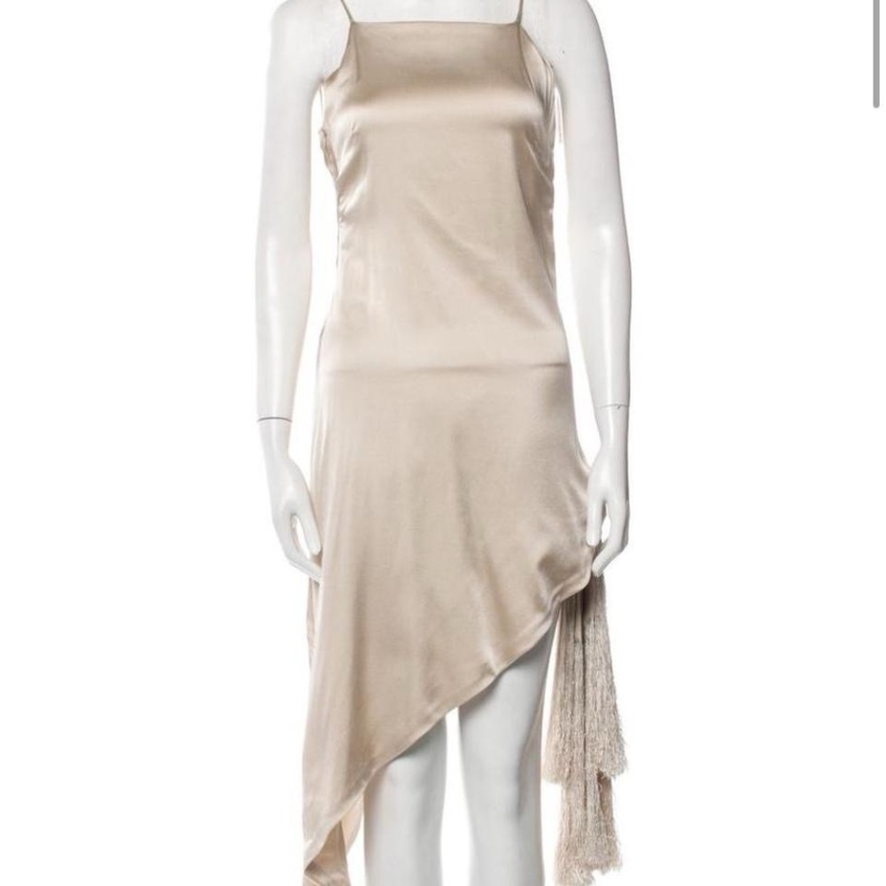 Cult Gaia Cream Satin Asymmetrical Mini Dress with side tassel